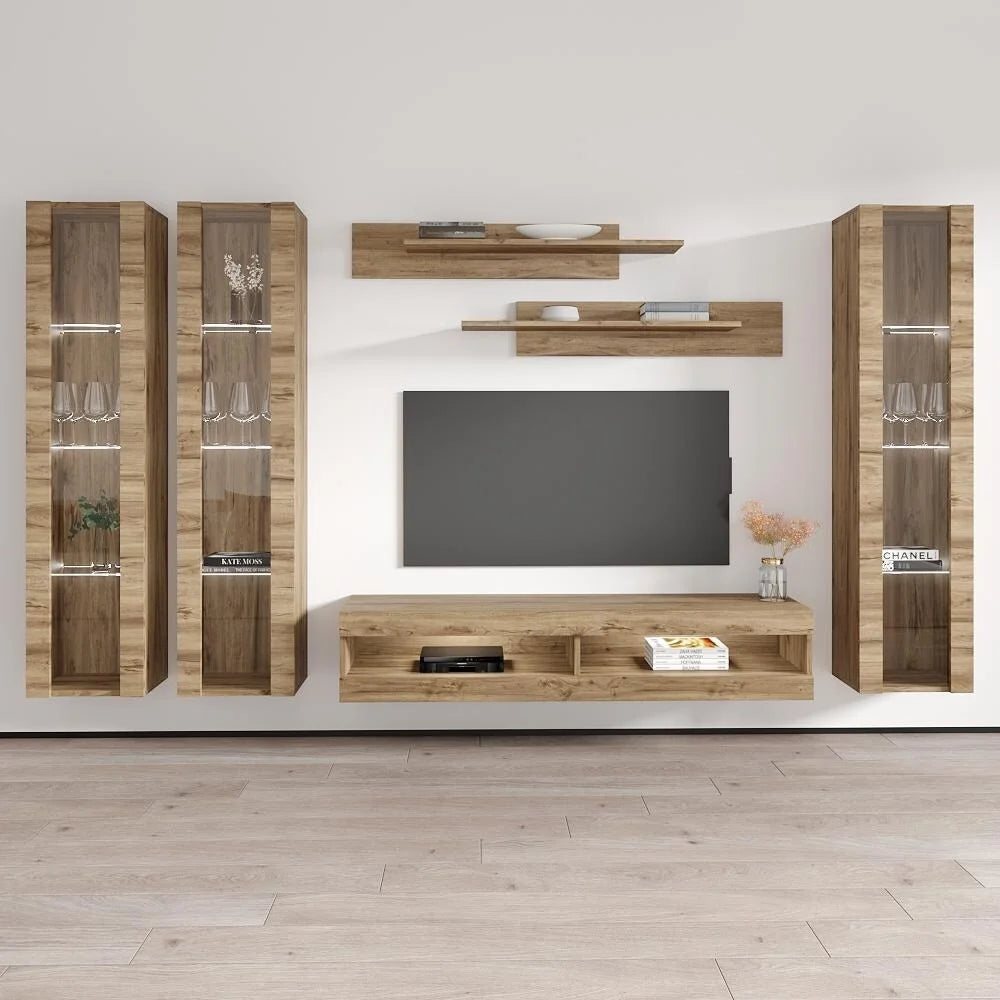 Meble Furniture CD2 34TV Wall Mounted Floating Entertainment Center Oak M562