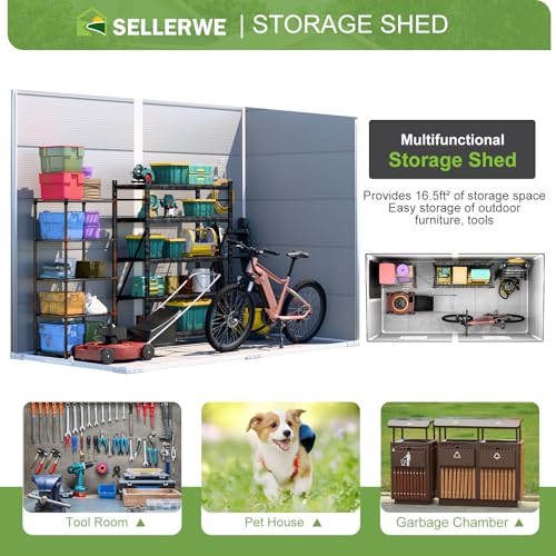 8x6x7 FT Resin Storage Shed, Waterproof Outdoor Tool Shed with Floor, Dove Grey C693740