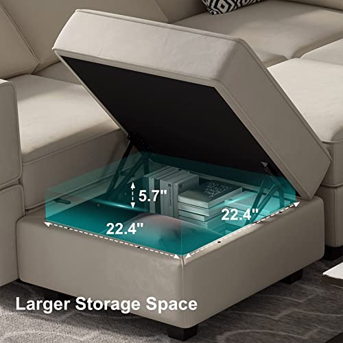 Belffin Modular Velvet Sectional Sofa with Chaise Lounge and Storage, Grey T418154