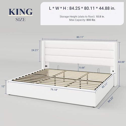 Allewie Full Size Lift Up Storage Bed with Wingback Headboard, Light Beige C85153