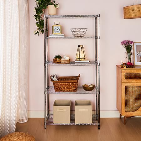 Amazon Basics 5-Shelf Adjustable Steel Wire Rack Storage Shelving, Chrome H984310