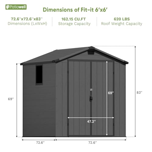 Patiowell 6 x 8 FT Plastic Outdoor Storage Shed with Floor, Dark Grey O60190