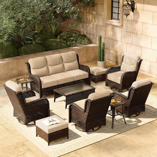 Luxury Patio Furniture Set 7PCS Wicker Conversation Set with Blue Cushions J5390