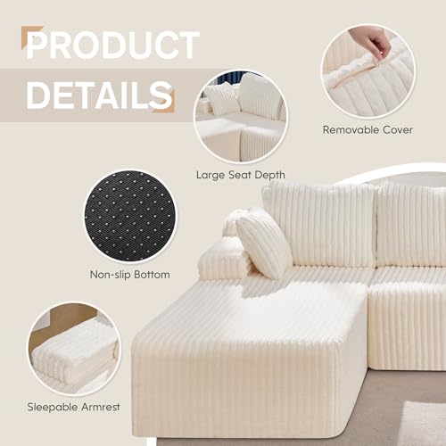 Modular Sectional Sofa L-Shape Couch with Oversized Chaise, Grey Stripe I49459