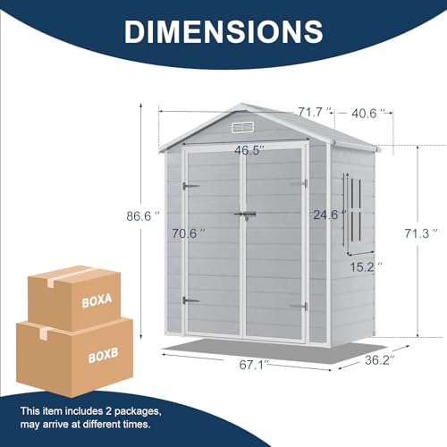 8x6x7 FT Resin Storage Shed, Waterproof Outdoor Tool Shed with Floor, Dove Grey C693740