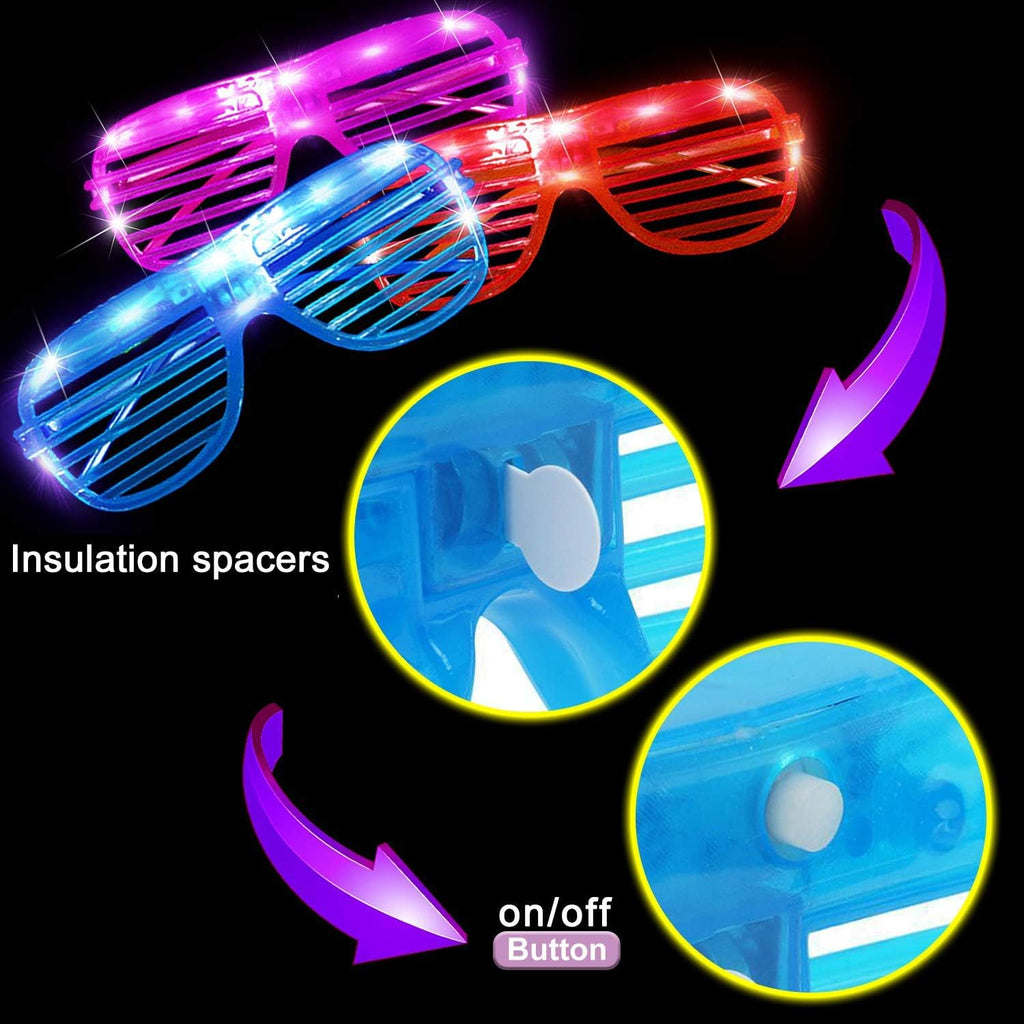 20Pack LED Glow Glasses Party Supplies 6 Color Neon Sunglasses B6676