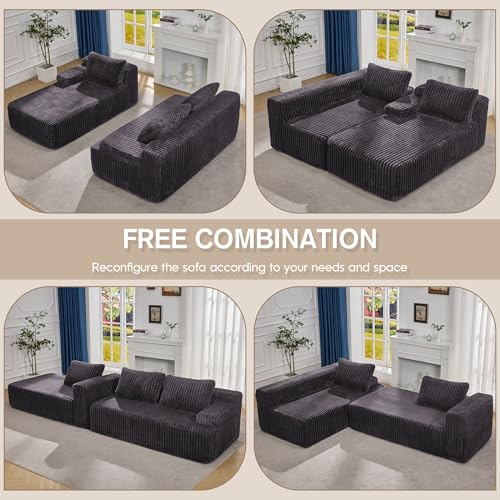 Modular Sectional Sofa L-Shape Couch with Oversized Chaise, Grey Stripe I49459