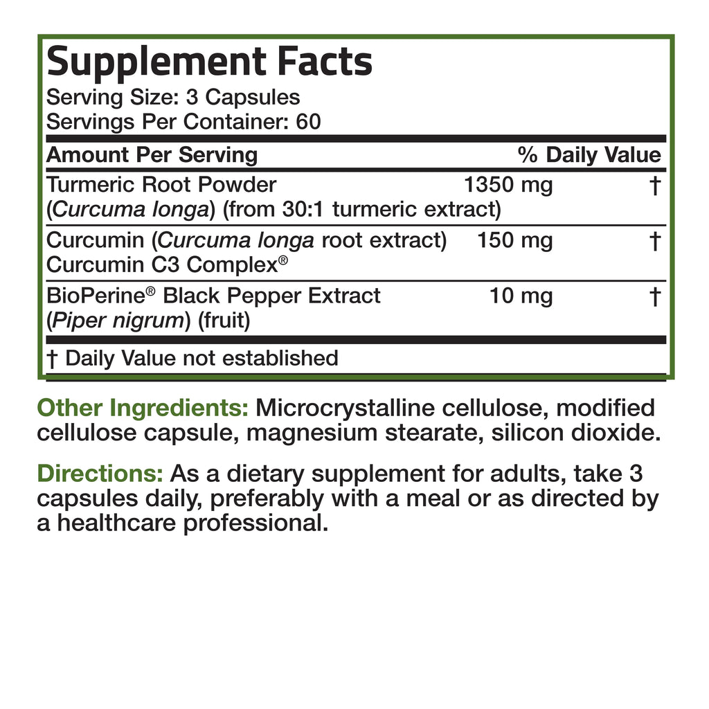 Bronson Turmeric Curcumin 1500 MG with BioPerine, 180 Vegetarian Capsules G800997