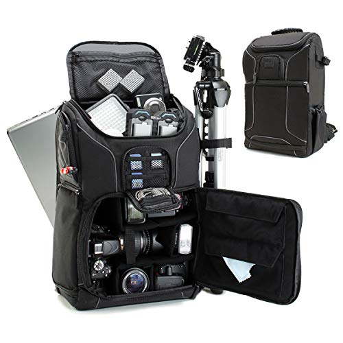 USA Gear DSLR Camera Backpack Case - 15.6 inch Laptop Compartment, Padded Custom Dividers, Tripod Holder, Rain Cover, Long-Lasting Durability and Storage Pockets - Compatible with Many DSLRs (Green)
