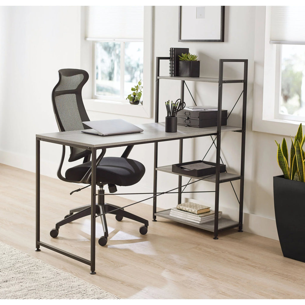 Realspace Trazer 56"W Computer Desk with Storage Shelves, Gray V6261