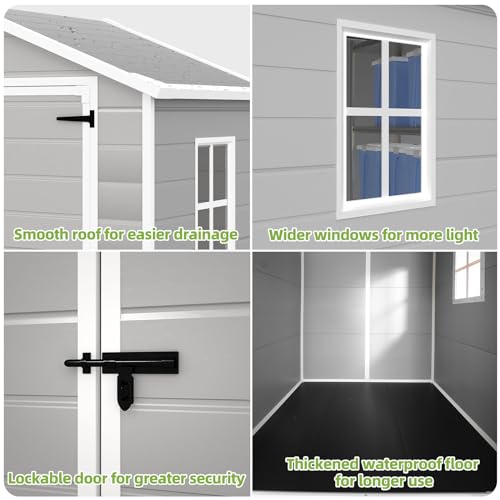 Outdoor Storage Shed 6x4.4FT Resin Plastic with Floor for Garden Tool J5309