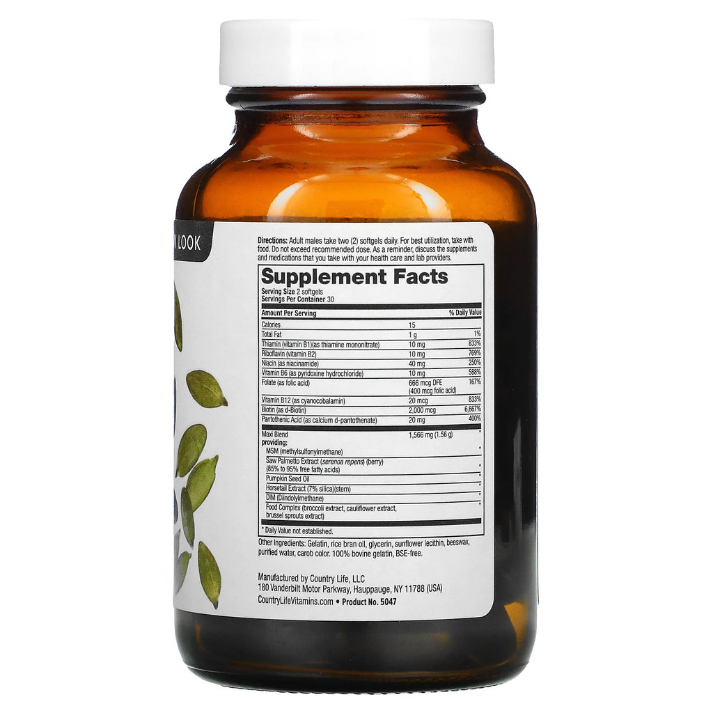 Country Life Maxi-Hair for Men with Saw Palmetto, DIM & Biotin, 60 Softgels M4392