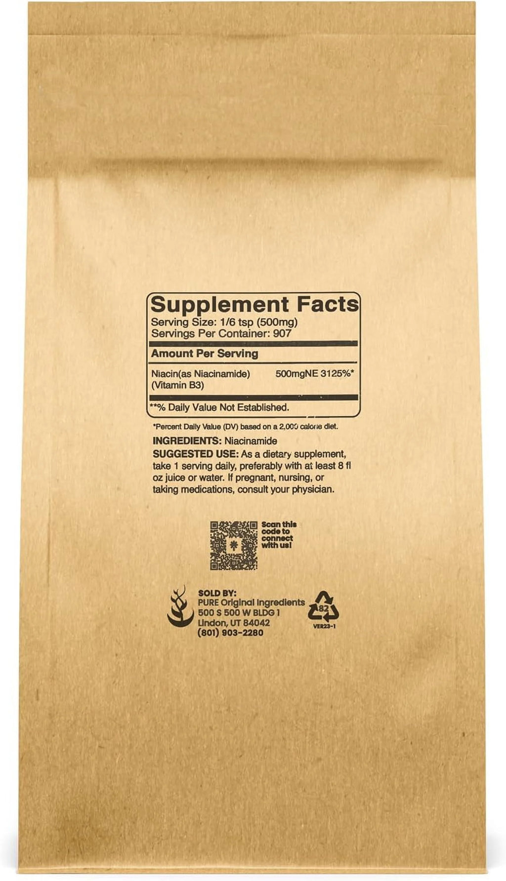 Pure Original Ingredients Niacinamide Vitamin B3 Powder 1lb T308968