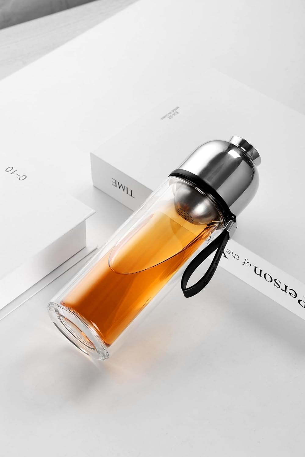 Magnetic Tea Infuser Bottle - Double Wall Borosilicate Glass Tumbler I461780