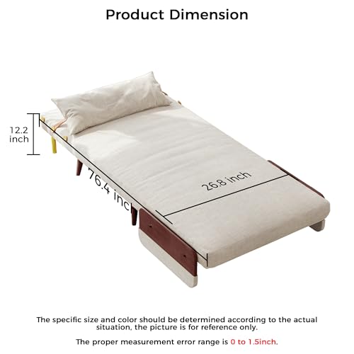 Convertible Chair Bed Sleeper for Adults with Wooden Arms, Linen G638