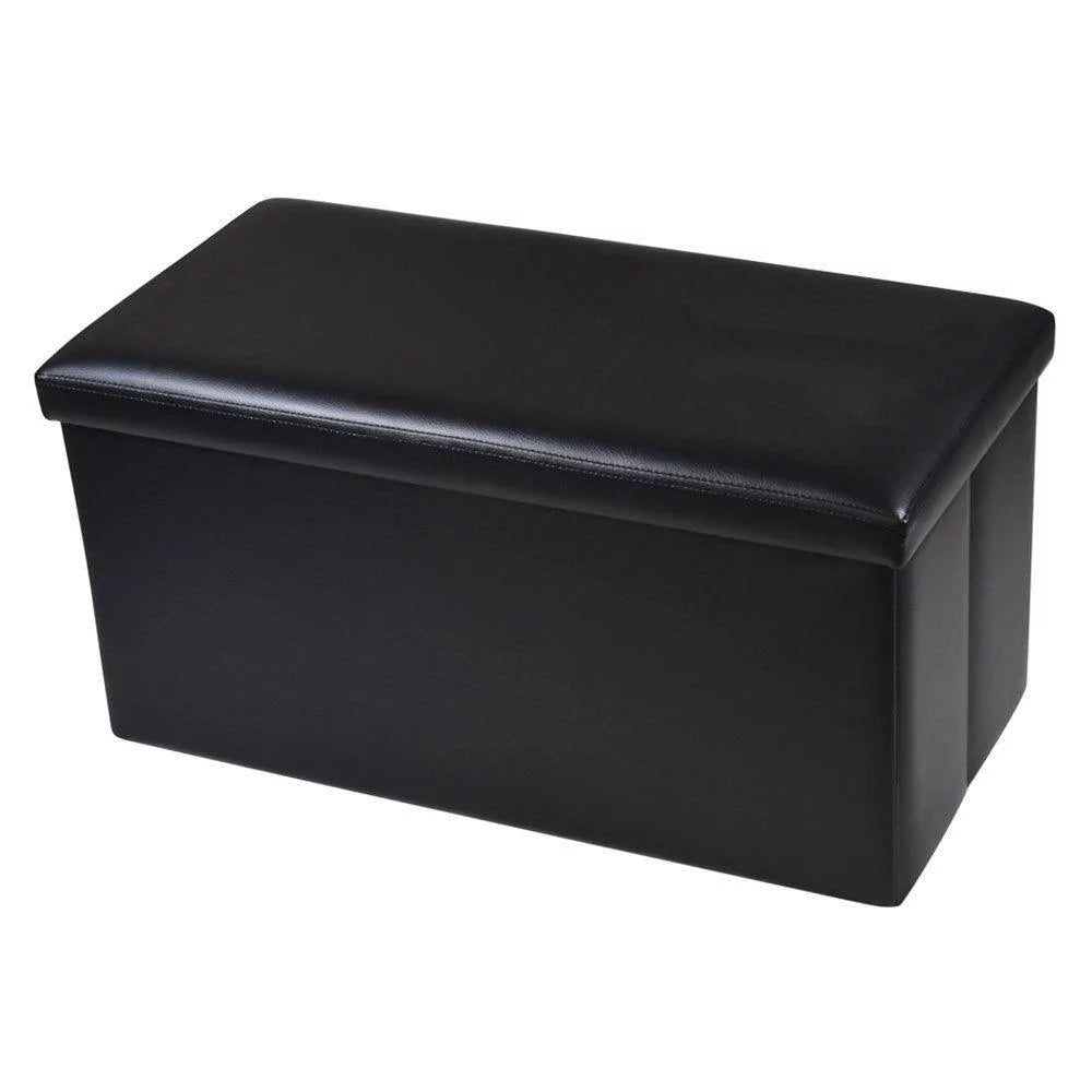 SamyoHome Faux Leather Folding Footstool Storage Ottoman Black N296