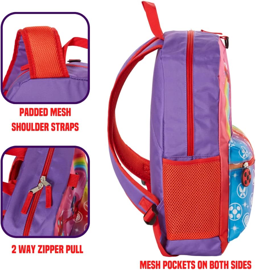 Miraculous Ladybug Backpack Set with Lunch Bag for Girls, 16 inch, 5 Piece N11823