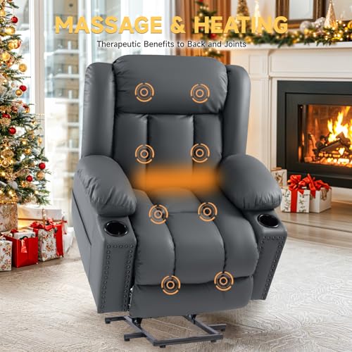 Large Power Lift Chair Recliner for Elderly with Heat and Massage, Dark Brown W500