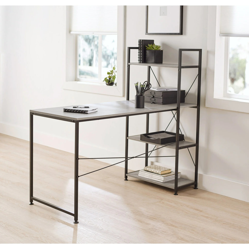 Realspace Trazer 56"W Computer Desk with Storage Shelves, Gray V6261