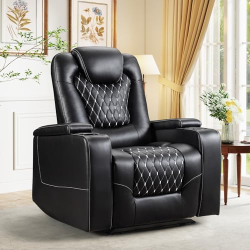 ANJ Power Recliner Chair with USB Ports and Cup Holders, PU Leather, Red R855581