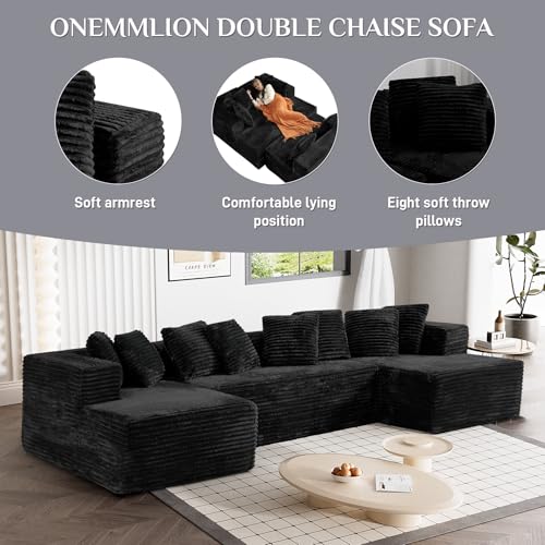 131" Modular Sectional Sofa Cloud Couch, Corduroy Memory Foam Black O10952