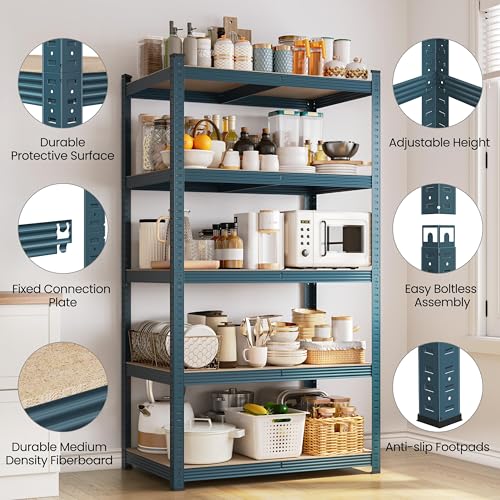 Yaheetech 5-Tier Heavy Duty Garage Shelving Unit, Adjustable Metal Storage Rack, Blue J339478