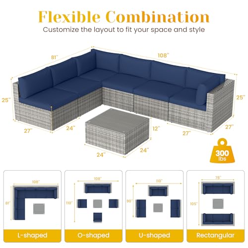 Outdoor Patio Furniture Set with Glass Tea Table, PE Rattan Wicker, Grey V687