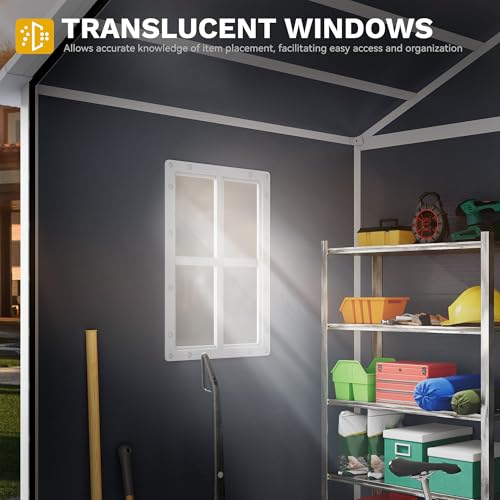 DWVO 6x4.4 FT Resin Storage Shed with Fence-Style, Side Windows, Lockable Door, Gray U891795