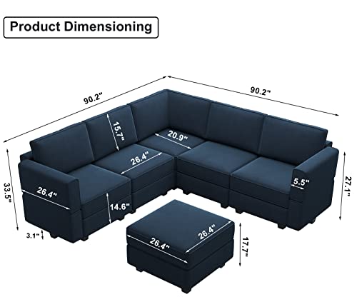 Belffin Modular Velvet Sectional Sofa with Chaise Lounge and Storage, Grey T418154