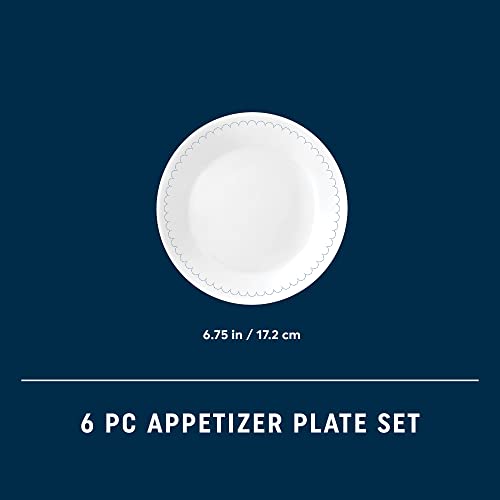 Corelle Vitrelle 6-Piece Salad Plate Set, Triple Layer Glass, 6.75 Inch, Winter Frost White W56883