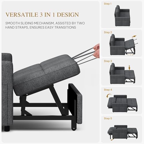 YITAHOME 55" Convertible Sofa Bed 3-in-1 Sleeper Sofa with Iron Frame, Grey L176893