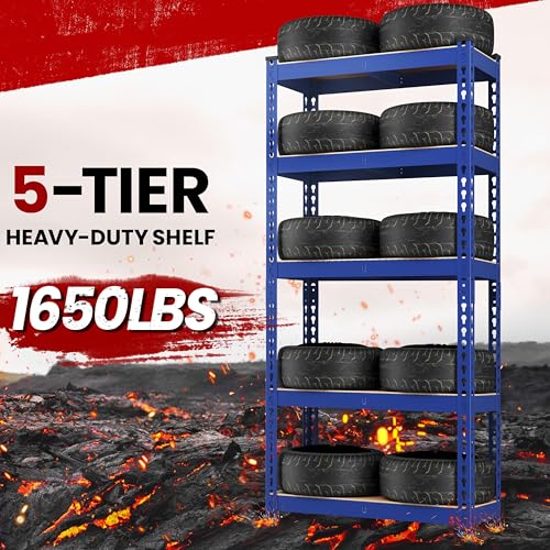 Yaheetech 5-Tier Heavy Duty Garage Shelving Unit, Adjustable Metal Storage Rack, Blue J339478
