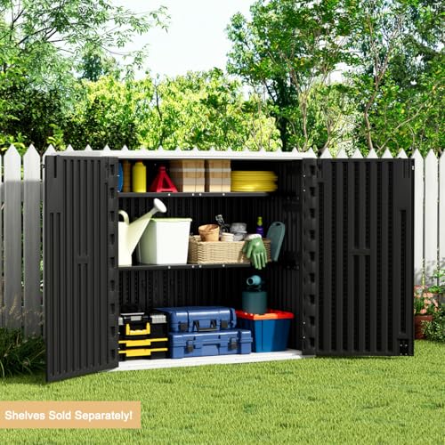 KINYING Outdoor Vertical Storage Shed 57 Cu.ft Waterproof Lockable Brown C842304