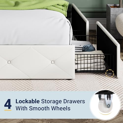 Allewie Upholstered Queen Platform Bed Frame with 4 Drawers and Headboard, Light Grey A922