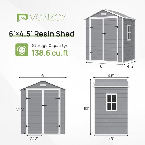 Resin Outdoor Storage Shed 6x6FT with Lockable Door, Waterproof Garden Tool Shed C8415
