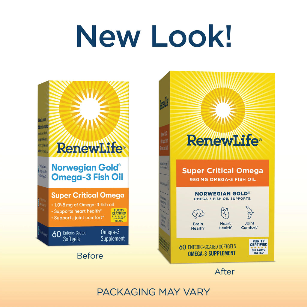Renew Life Norwegian Gold Omega 3 Fish Oil Softgels, 1045 mg, 60 Count T270