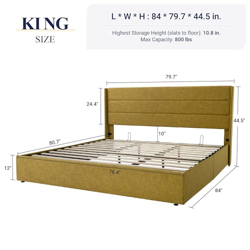 Allewie Full Size Lift Up Storage Bed with Wingback Headboard, Light Beige C85153