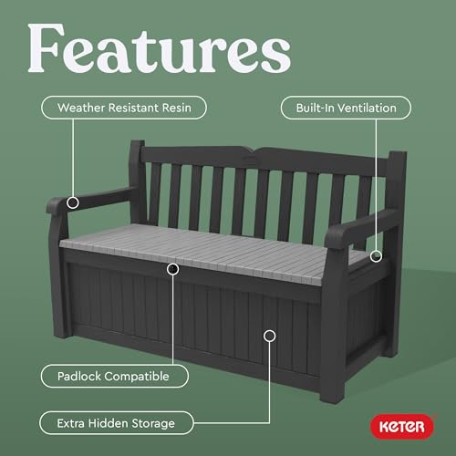 Keter Solana 70 Gallon Storage Bench Deck Box, Graphite S75770