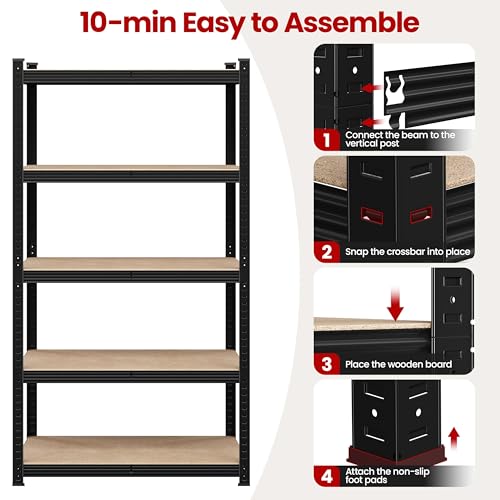 Yaheetech 5-Tier Heavy Duty Garage Shelving Unit, Adjustable Metal Storage Rack, Blue J339478