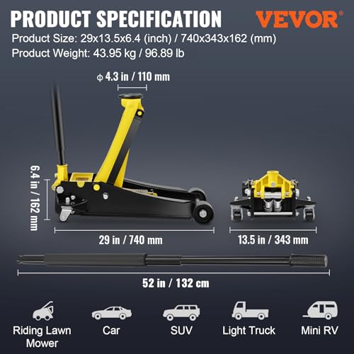 VEVOR 4 Ton Low Profile Steel Racing Floor Jack with Dual Pistons P580979