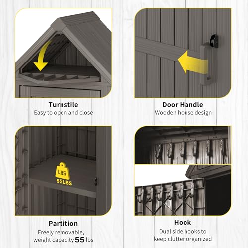 Outdoor Resin Storage Shed with Removable Shelves and Lock Ring, Black S55288