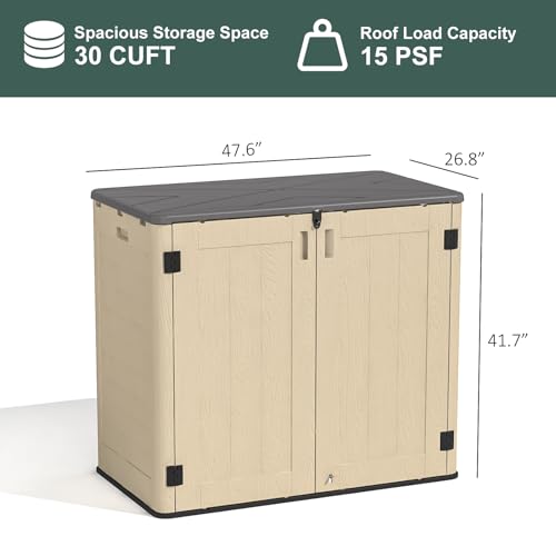 60 Cu.Ft Vertical Outdoor Storage Shed, All-Weather Resin Cabinet, Lockable, Khaki A6694