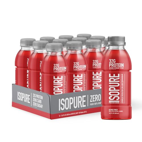 Isopure Zero Carb 32g Clear Protein Drink, Whey Protein Isolate, Blue Raspberry, 12 Pack B35019