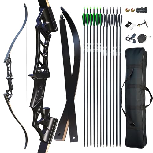 D&Q 58'' Archery Recurve Bow and Arrow Set for Adults Beginners, Aluminum Alloy Takedown Recurve Bow for Right Hand Archery Hunting Training Practice (30-70lb)
