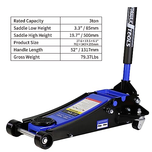 Pvillez Floor Jack, Heavy Duty Hydraulic Low Profile Steel Racing Jack, 2 Ton Capacity Blue H10635