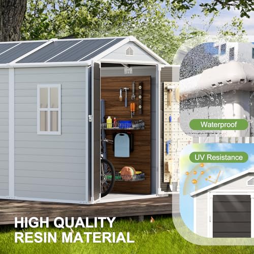 8x6x7 FT Resin Storage Shed, Waterproof Outdoor Tool Shed with Floor, Dove Grey C693740
