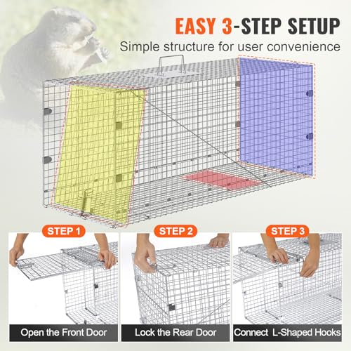 VEVOR Live Animal Cage Trap 24" x 8" x 8" Humane Galvanized Iron Folding Trap G7271
