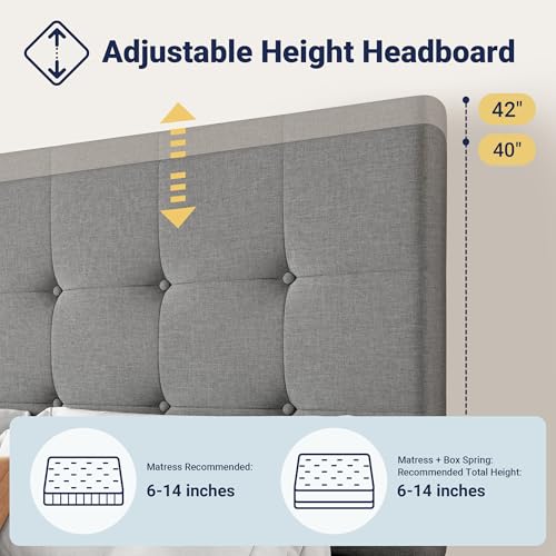Allewie Upholstered Queen Platform Bed Frame with 4 Drawers and Headboard, Light Grey A922