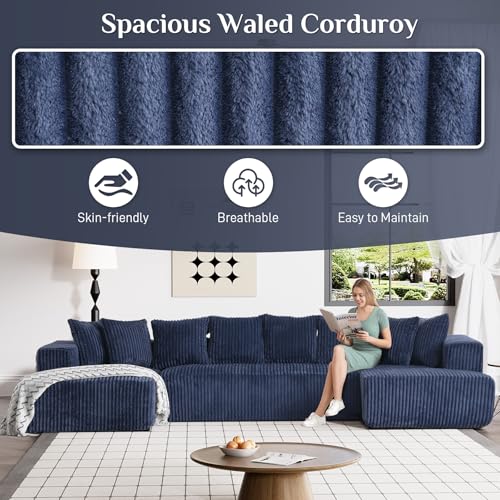 131" Modular Sectional Sofa Cloud Couch, Corduroy Memory Foam Black O10952