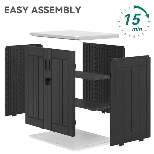 YITAHOME Outdoor Storage Cabinet with 2 Shelves, Waterproof Resin, Lockable, Dark Gray N641